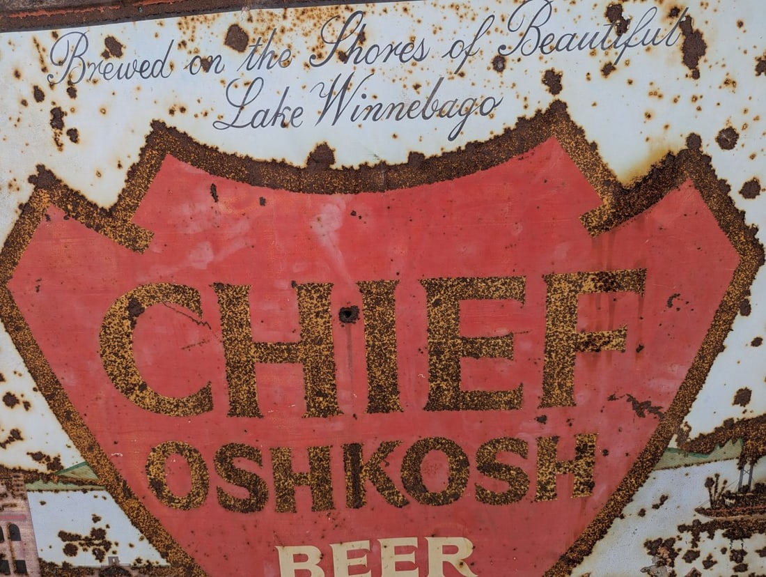 Vintage 1962 Chief Oshkosh Beer Billboard Sign Rare Brewery Decor Advertising Art - 3