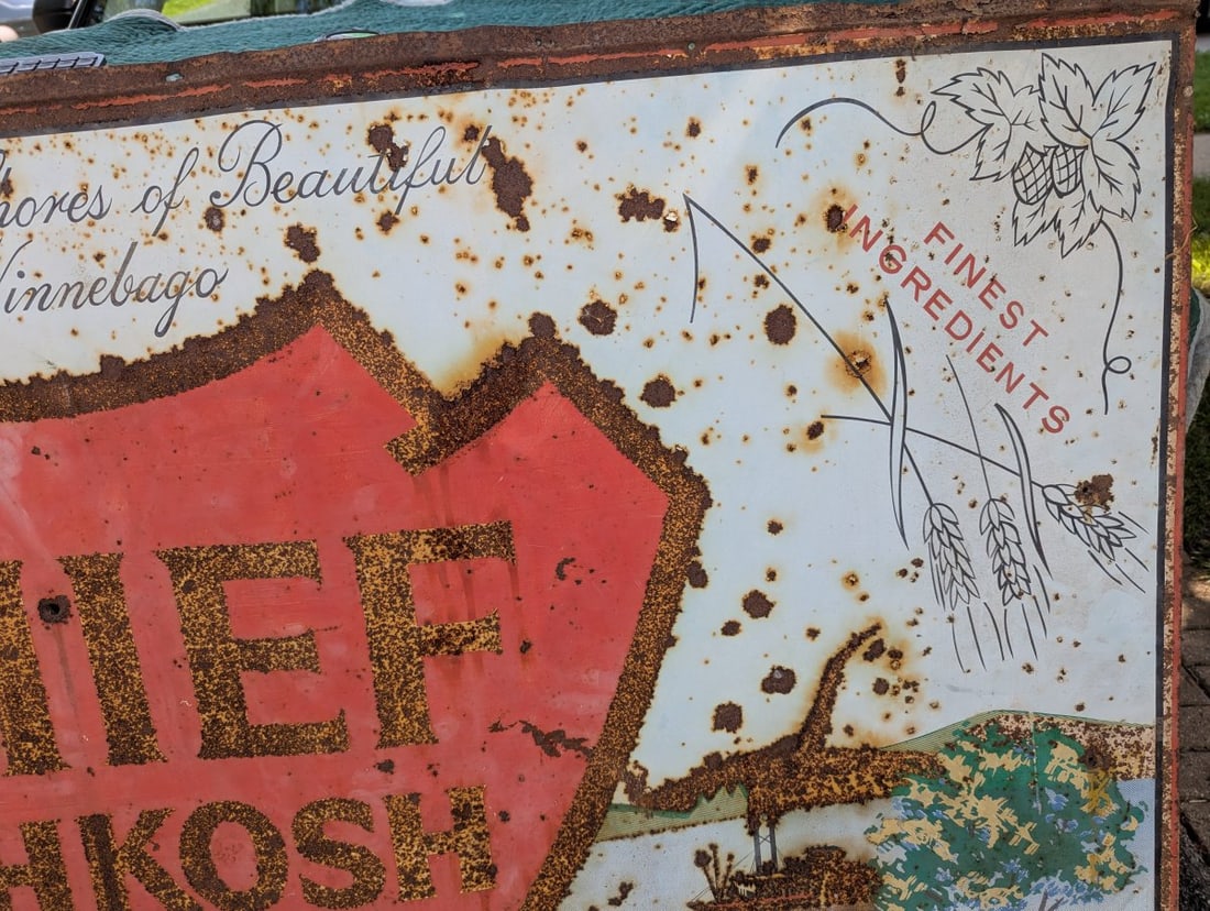 Vintage 1962 Chief Oshkosh Beer Billboard Sign Rare Brewery Decor Advertising Art - 4