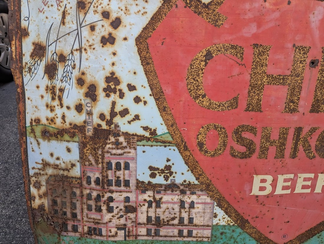 Vintage 1962 Chief Oshkosh Beer Billboard Sign Rare Brewery Decor Advertising Art - 5