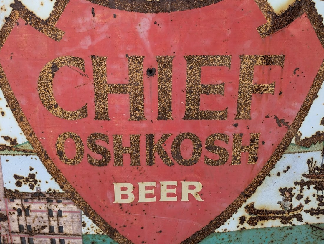 Vintage 1962 Chief Oshkosh Beer Billboard Sign Rare Brewery Decor Advertising Art - 6