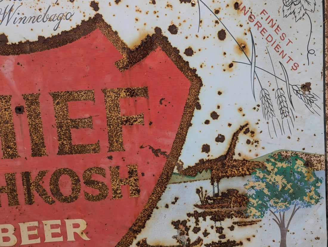 Vintage 1962 Chief Oshkosh Beer Billboard Sign Rare Brewery Decor Advertising Art - 7