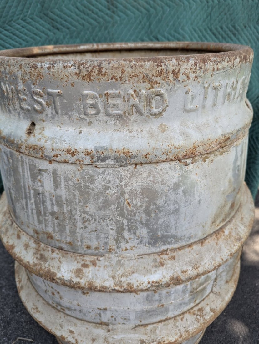 Antique West Bend Lithia Water Barrel Rustic Vintage Decor Metal Industrial - 3