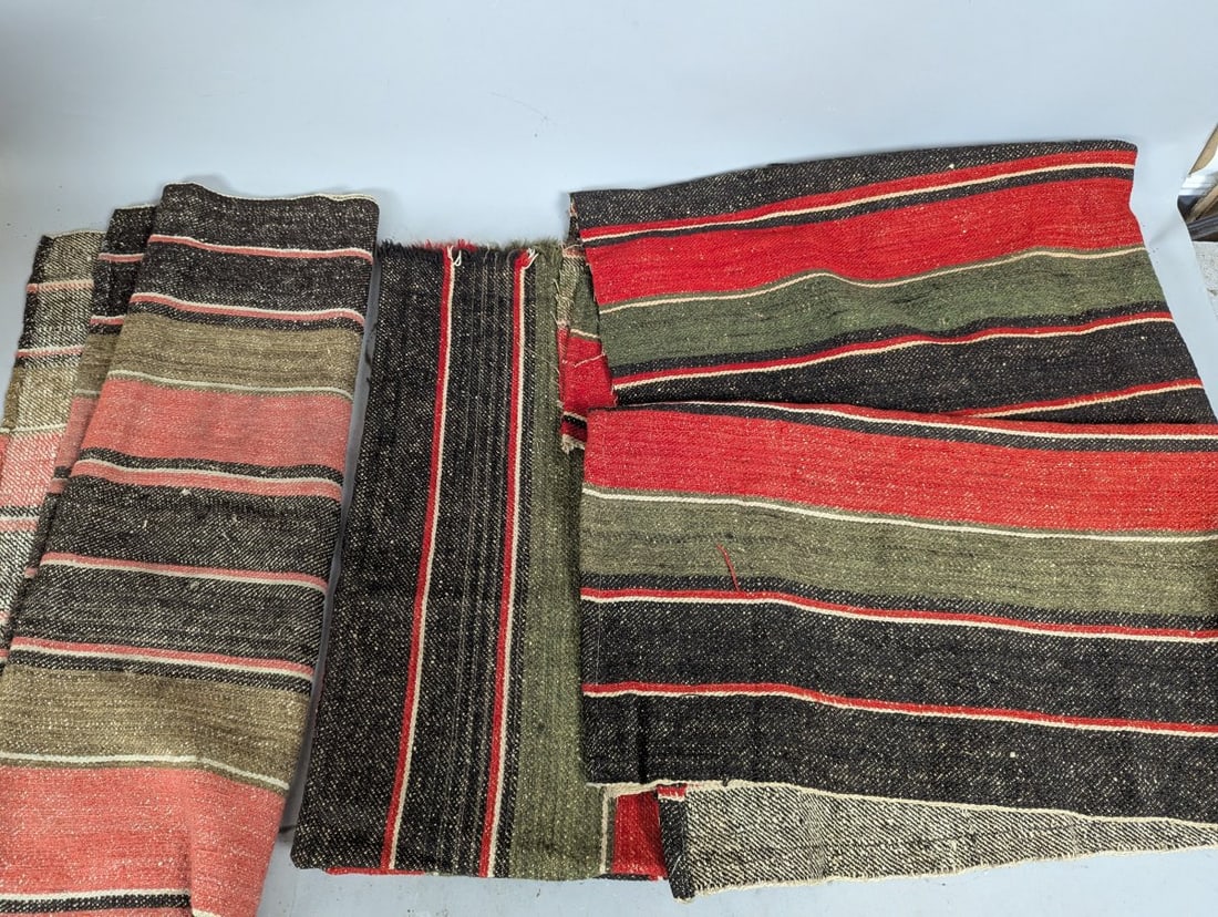 Lot of Vintage Striped Woven Rugs Hand-Woven Rag Rugs for Farmhouse Decor: **Important** Please read below description on how to avoid high shipping costs. Discover this charming Lot of 4 vintage striped woven rugs, ideal for adding a rustic touch to your home. One rug measu