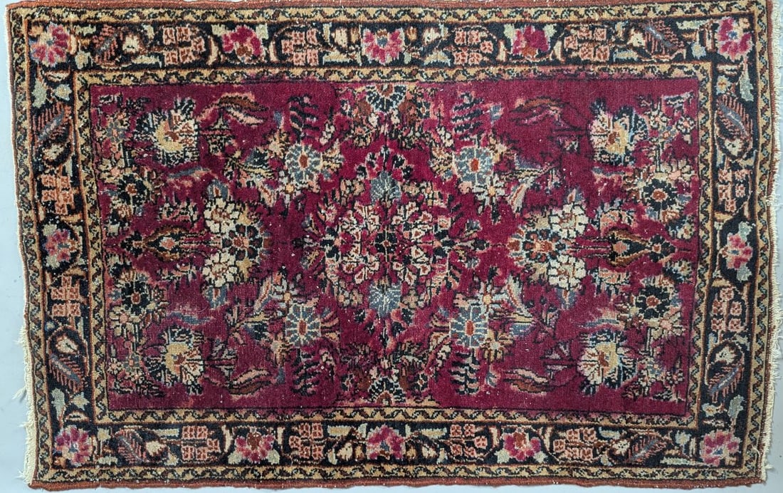 Vintage Persian-Style Floral Hand-Knotted Wool Rug Classic Design Unique Collector Piece (1 of 10)