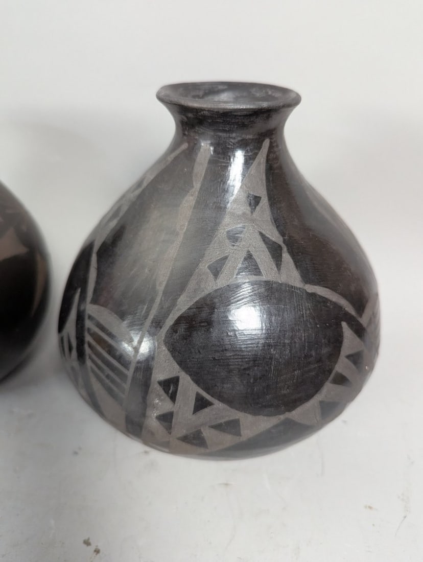 Stunning Pueblo Blackware Pottery Jars with Pinwheel and Geometric Designs Collection - 2