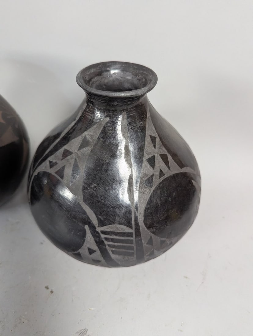 Stunning Pueblo Blackware Pottery Jars with Pinwheel and Geometric Designs Collection - 3