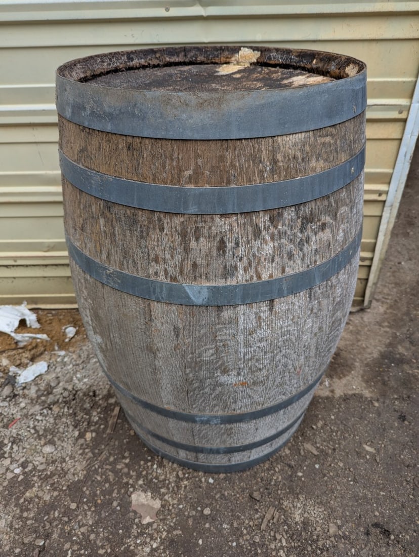 Rustic Oak Wine Barrel for Home Decor or Garden Projects - 28 x 25 Diameter: **Important** Please read below description on how to avoid high shipping costs. Discover this charming 28 x 25 diameter oak wine barrel, a perfect addition for those seeking the authentic rustic appe