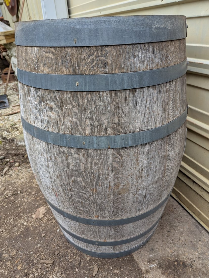 Rustic Oak Wine Barrel for Home Decor or Garden Projects - 28 x 25 Diameter - 3