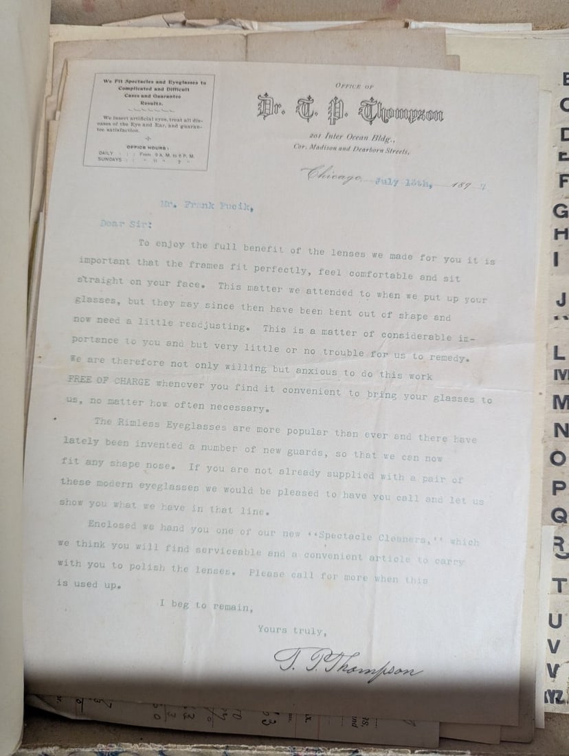 Antique Highland Letter File with Chicago Czech Frank Fucik's Personal History Archive c. 1897-1900 - 5