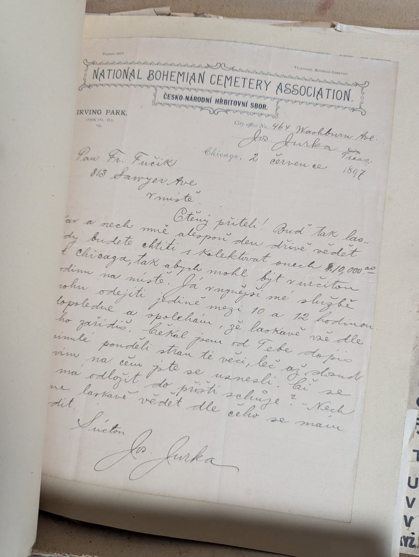 Antique Highland Letter File with Chicago Czech Frank Fucik's Personal History Archive c. 1897-1900 - 7