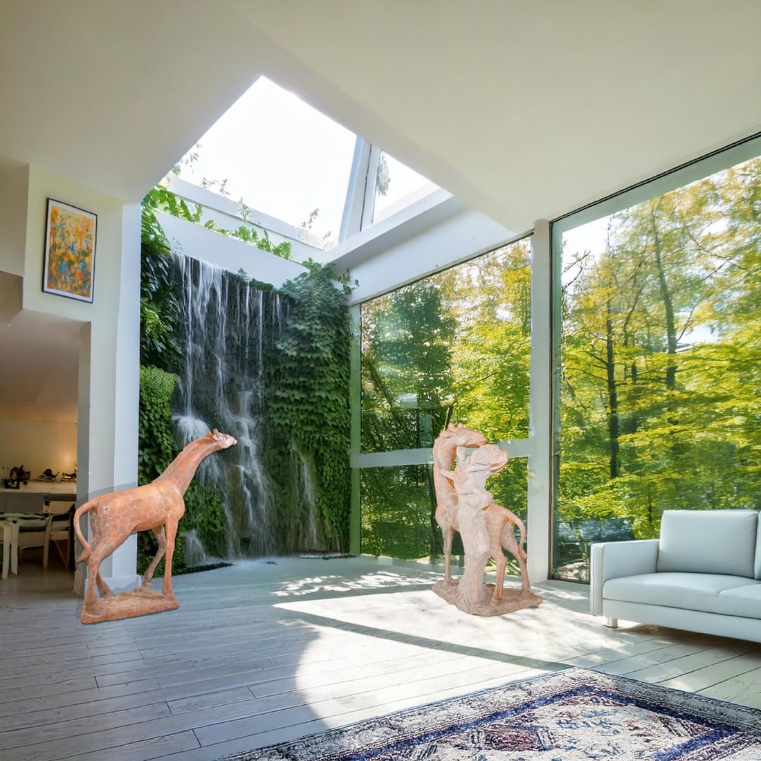 Pair of 20th Century Life Size Pink Striated Marble Baby Giraffes Sculptures: **Important** Please read below description on how to avoid high shipping costs. This extraordinary pair of life-size striated salmon pink marble baby giraffe calves have been hand-carved. Both sculpt