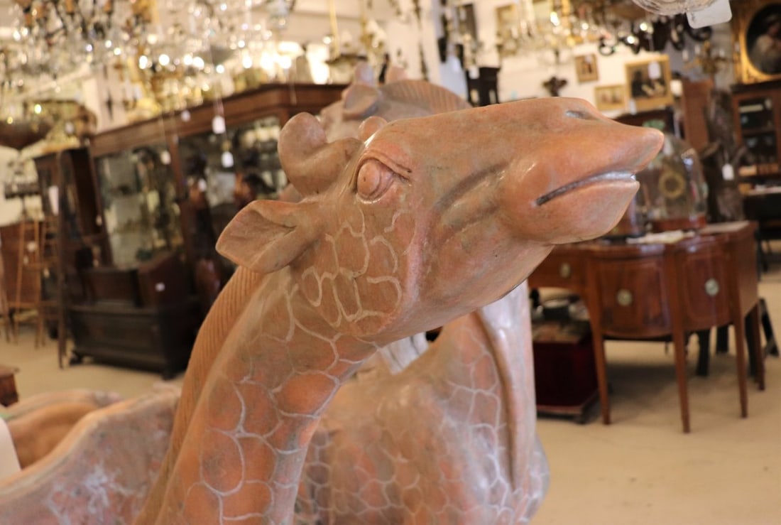 Pair of 20th Century Life Size Pink Striated Marble Baby Giraffes Sculptures - 5