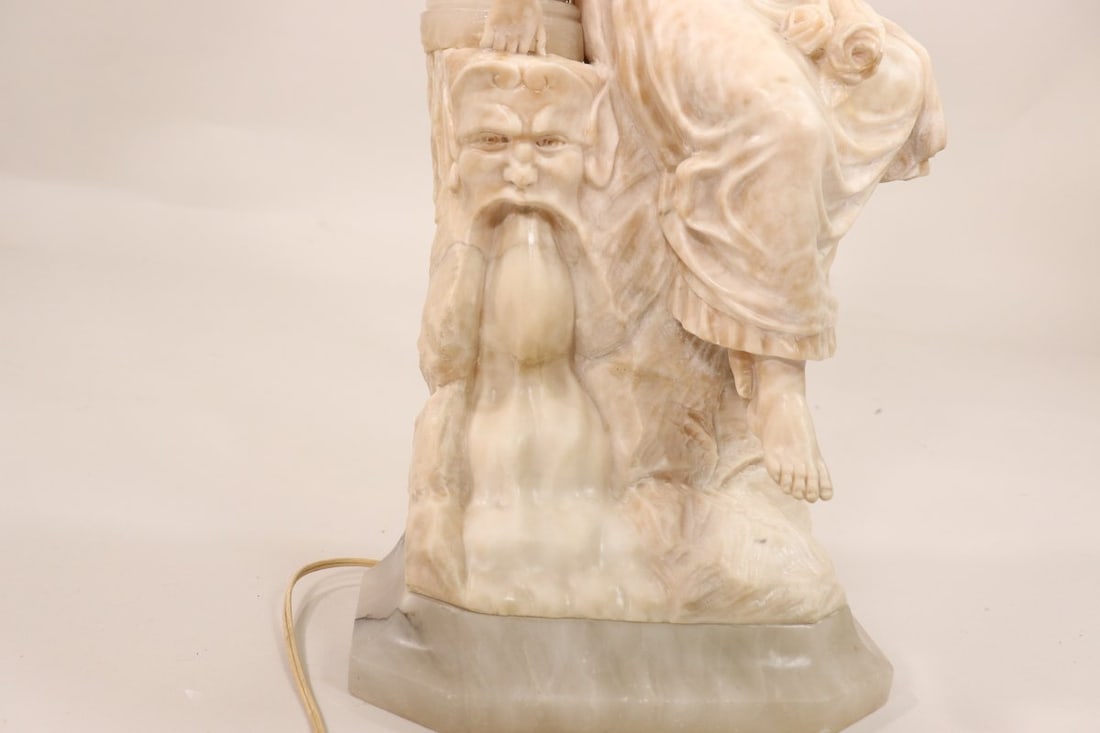 Early 20th Century Carved Alabaster Figural Lamp with Young Lady on Onxy Base - 7