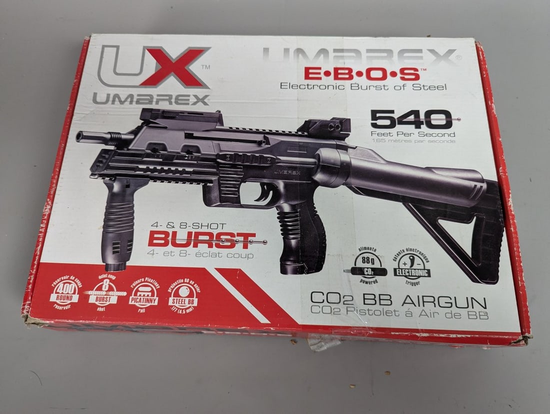 Umarex UX E.B.O.S. CO2 BB Airgun Electronic Burst of Steel Model 2252150: **Important** Please read below description on how to avoid high shipping costs. Up for auction is the Umarex UX E.B.O.S. CO2 BB Airgun (Model 2252150). This airgun is in working order and measures