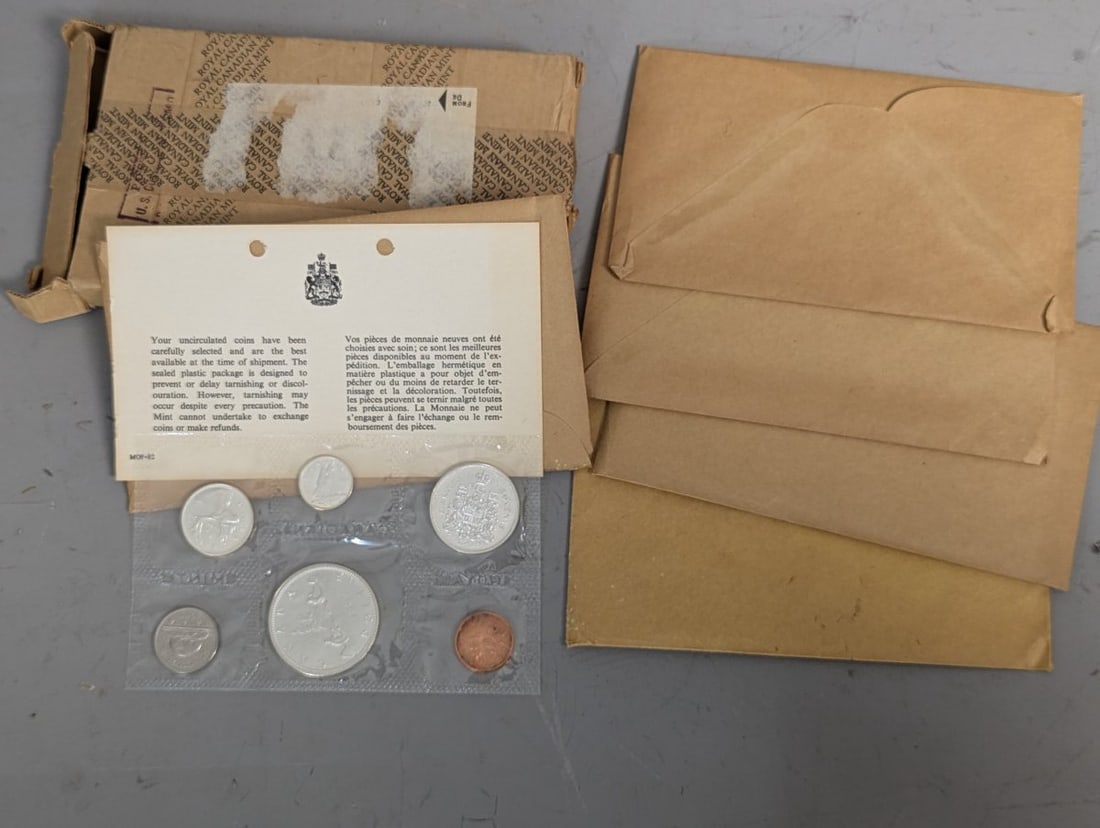 Lot of 5 Royal Canadian Mint Uncirculated Coin Sets Vintage 1965 Collection: **Important** Please read below description on how to avoid high shipping costs. Explore this exceptional lot of 5 Royal Canadian Mint uncirculated coin sets, featuring pristine coins from 1965. Each