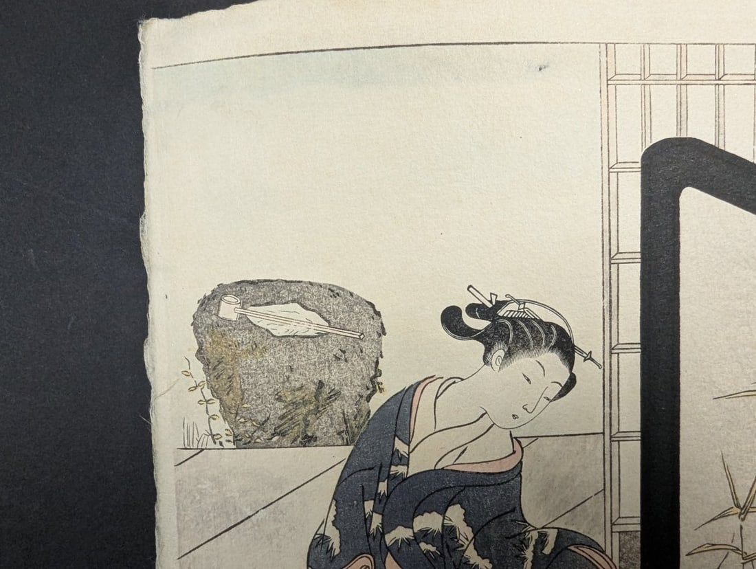 Japanese Woodblock Print: Woman and Girl Admiring a Painting of a Crane by Suzuki Harunobu - 2