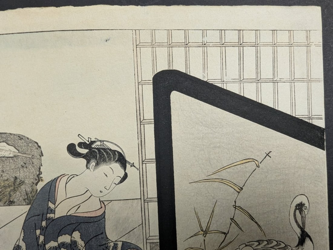Japanese Woodblock Print: Woman and Girl Admiring a Painting of a Crane by Suzuki Harunobu - 3