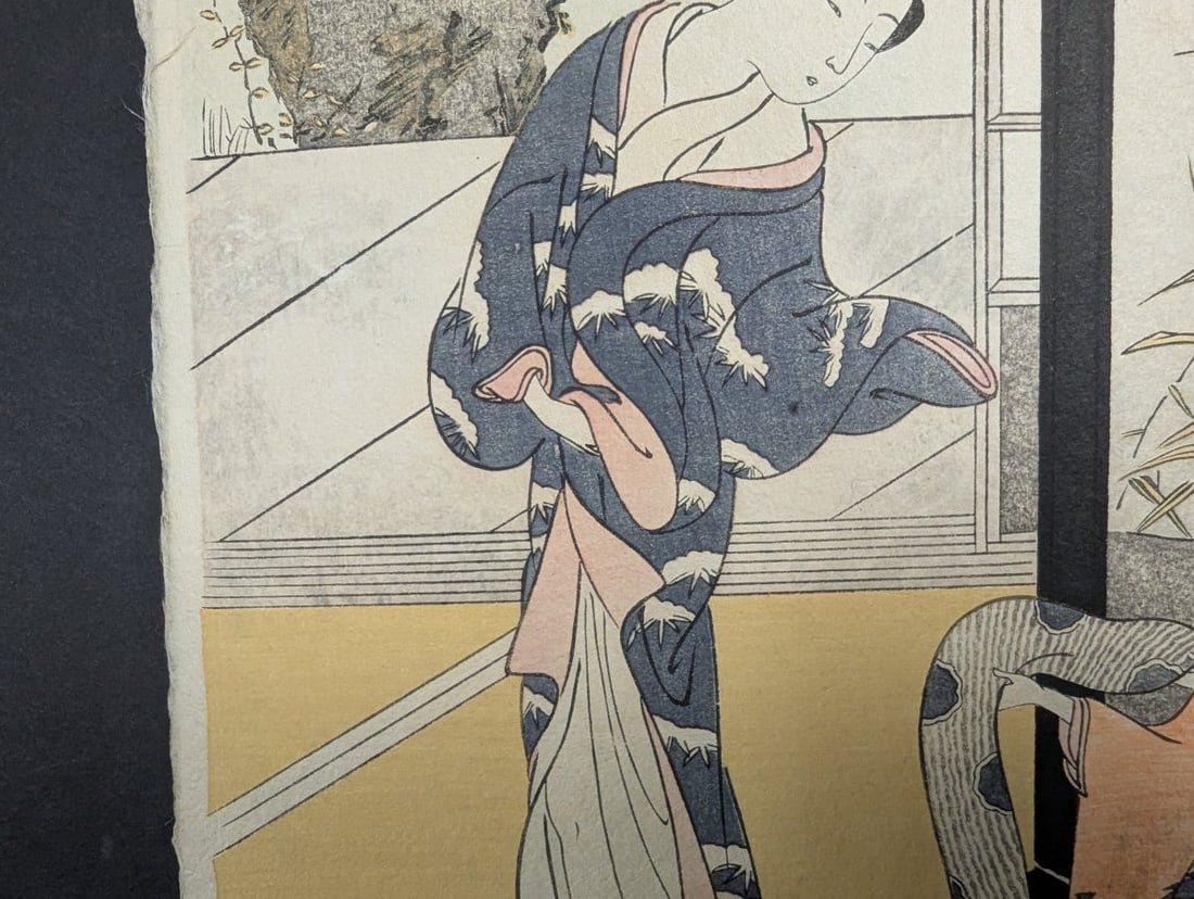 Japanese Woodblock Print: Woman and Girl Admiring a Painting of a Crane by Suzuki Harunobu - 4