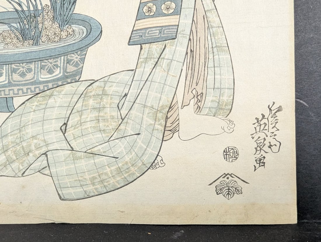 Japanese Woodblock Print Original 19th Century by Keisai Eisen 'Okabe' Courtesan Series - 7