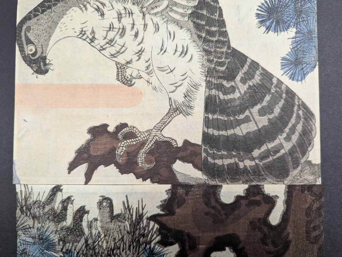 Utagawa Kuniyoshi Original 19th Century Japanese Woodblock Print Diptych, Hawk's Nest - 5