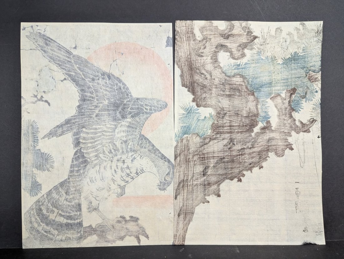 Utagawa Kuniyoshi Original 19th Century Japanese Woodblock Print Diptych, Hawk's Nest - 9