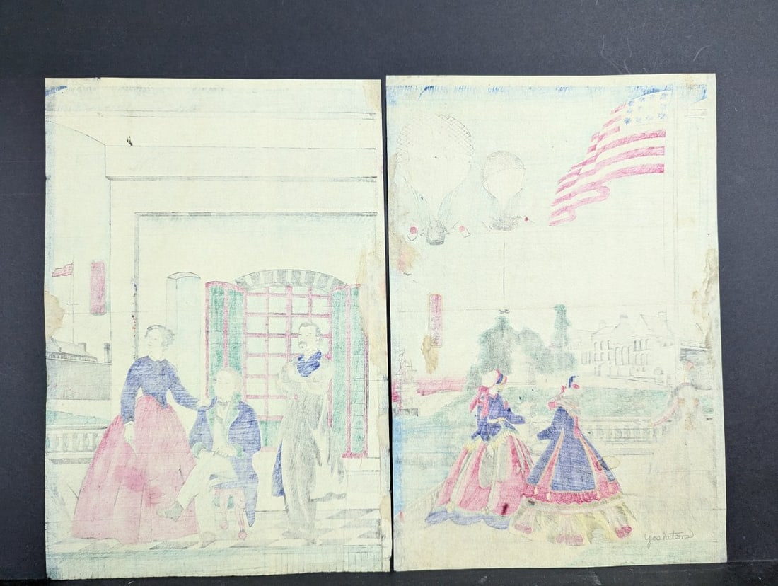 Utagawa Yoshitora Japanese Woodblock Print Diptych, original 19th century, Incomplete Triptych - 10