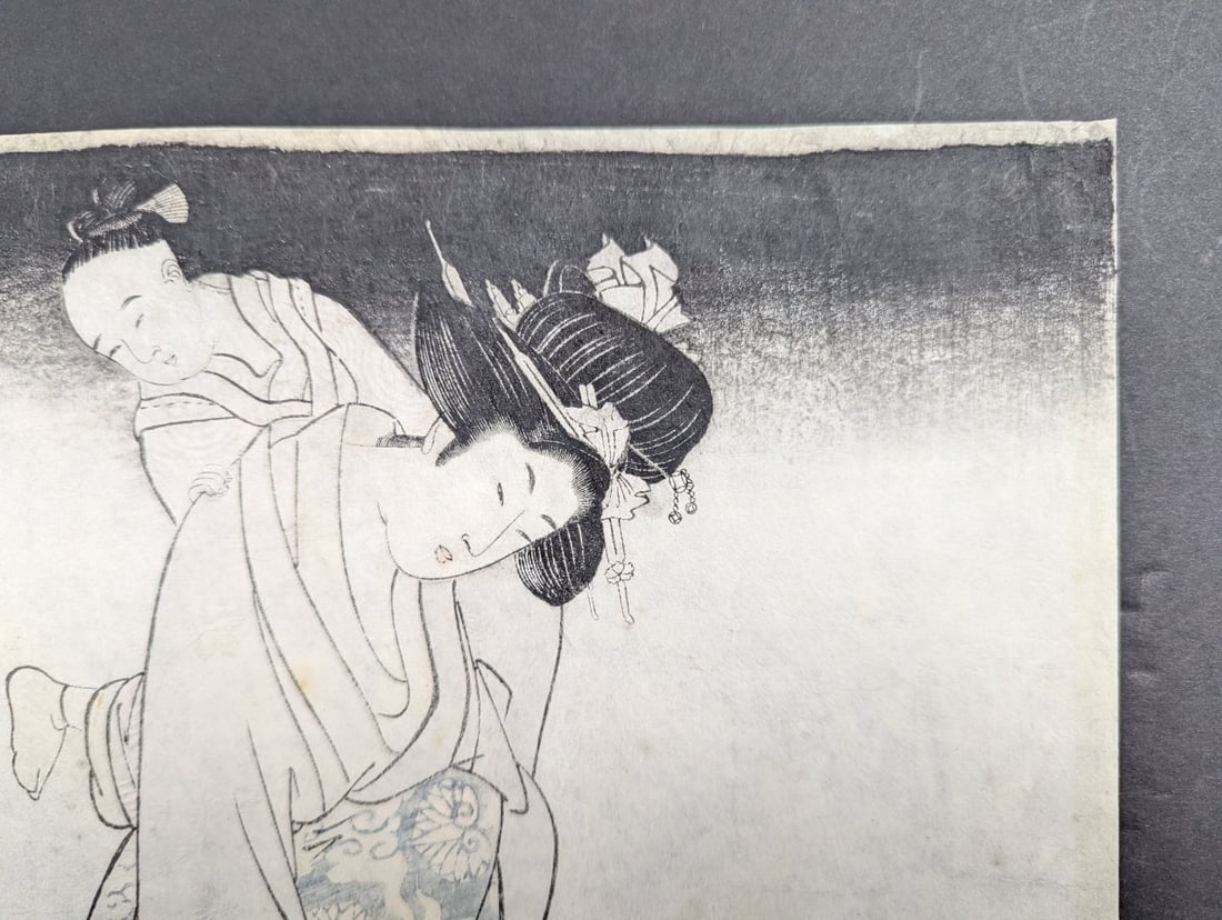Original 19th Century Kitagawa Utamaro Japanese Woodblock Print Mother Child and Puppies - 3