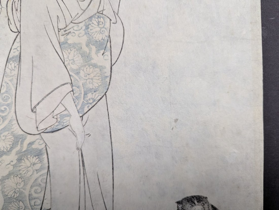 Original 19th Century Kitagawa Utamaro Japanese Woodblock Print Mother Child and Puppies - 5