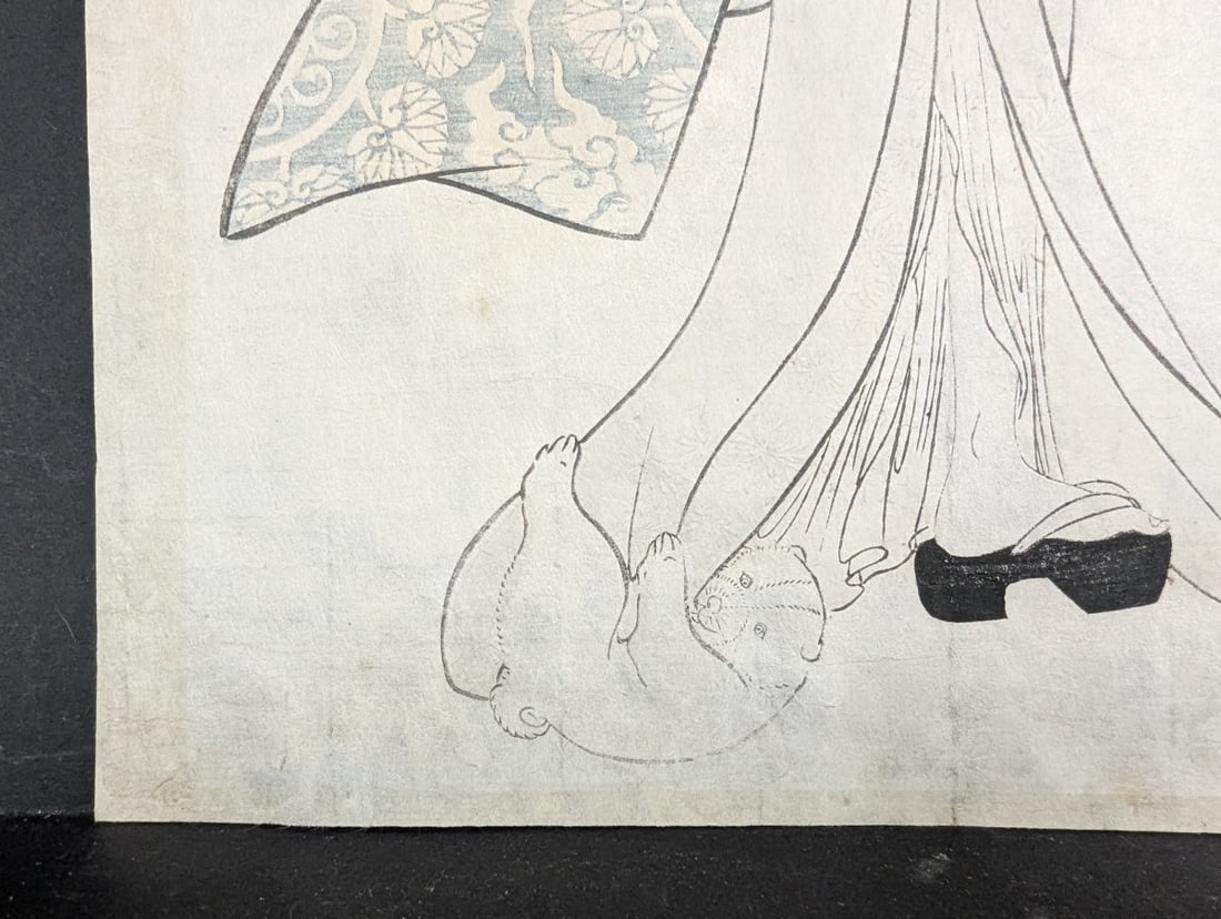 Original 19th Century Kitagawa Utamaro Japanese Woodblock Print Mother Child and Puppies - 6
