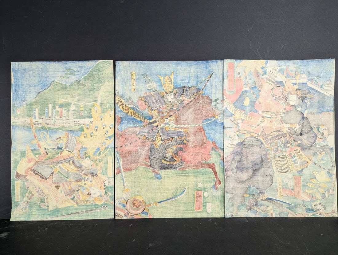 Utagawa Yoshitora Original 19th Century Japanese Woodblock Print Triptych - 14