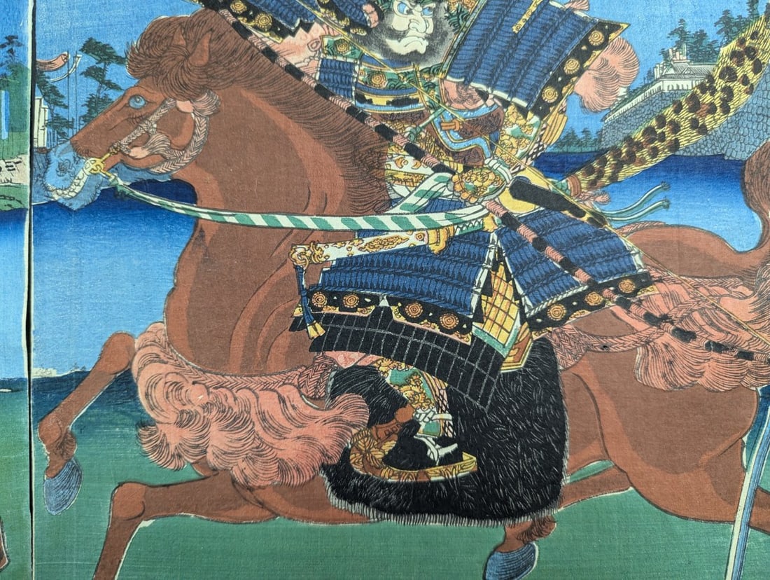 Utagawa Yoshitora Original 19th Century Japanese Woodblock Print Triptych - 9
