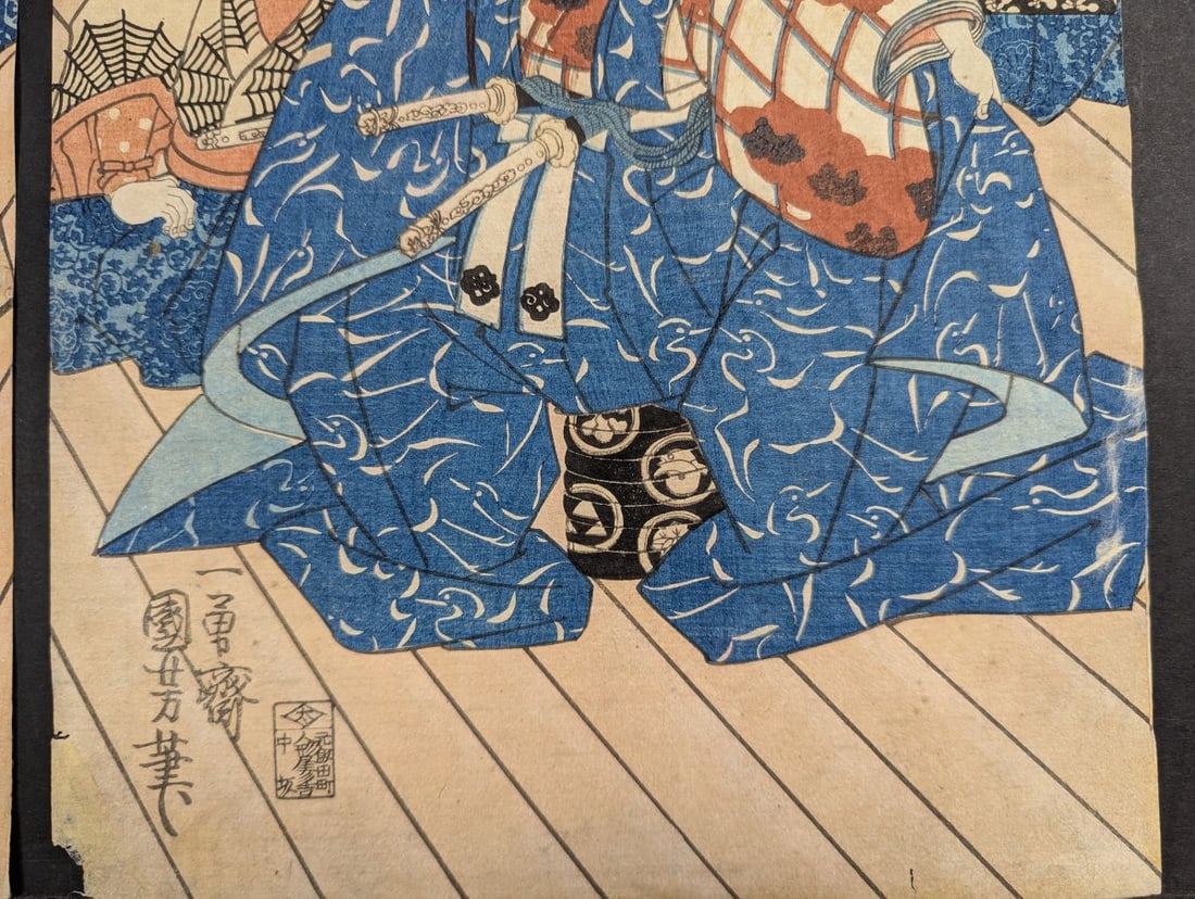 Utagawa Kuniyoshi Original 19th Century Japanese Woodblock Print Triptych Panels (2 Sheets) - 9