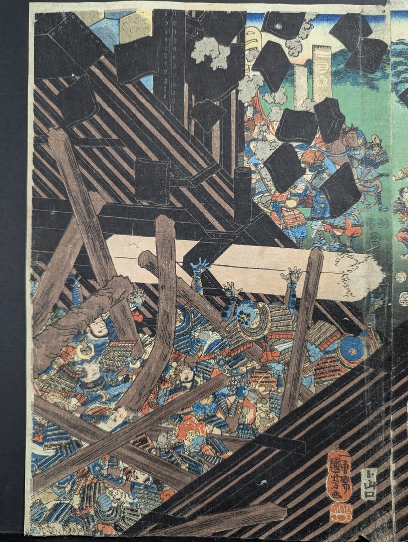 Original 19th Century Japanese Woodblock Print Diptych by Utagawa Kuniyoshi - 3