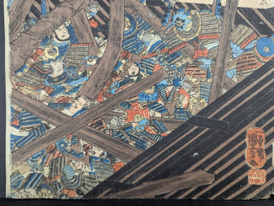 Original 19th Century Japanese Woodblock Print Diptych by Utagawa Kuniyoshi - 6
