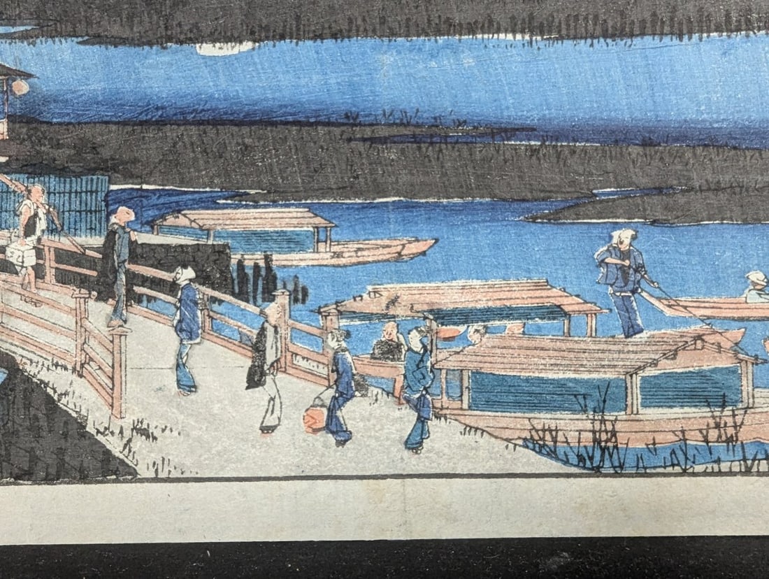 Utagawa Hiroshige Original 19th Century Japanese Woodblock Print 'Moon at Ryogoku Bridge' - 6