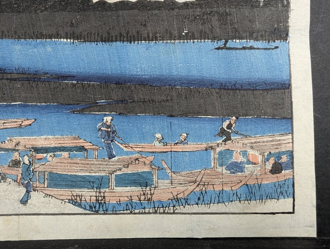 Utagawa Hiroshige Original 19th Century Japanese Woodblock Print 'Moon at Ryogoku Bridge' - 7