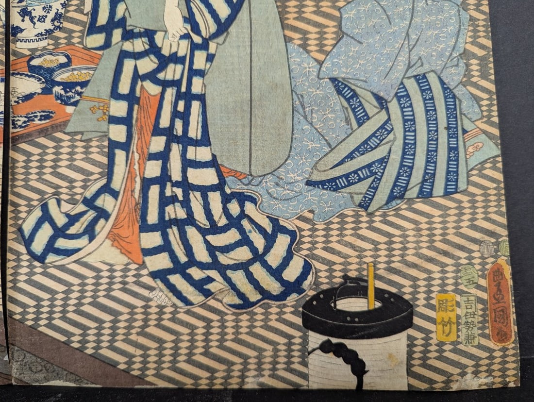 Original 19th Century Japanese Woodblock Print Triptych by Toyokuni III - 10
