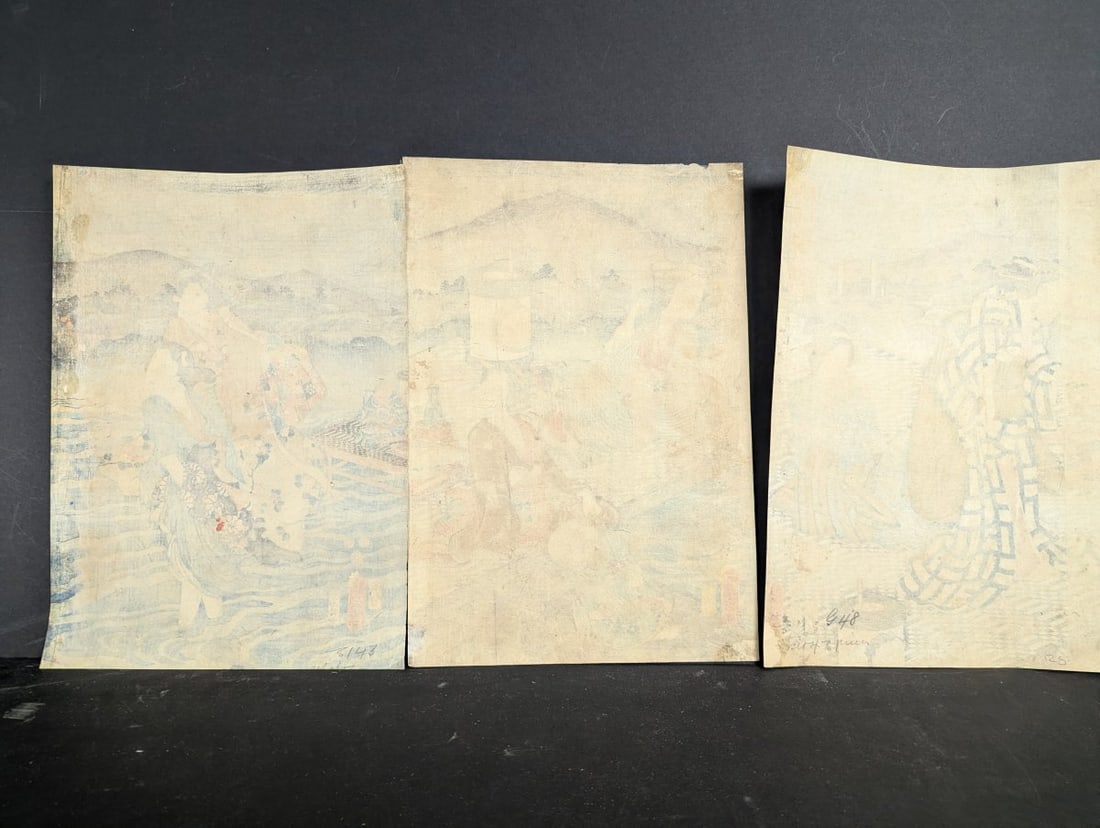 Original 19th Century Japanese Woodblock Print Triptych by Toyokuni III - 11
