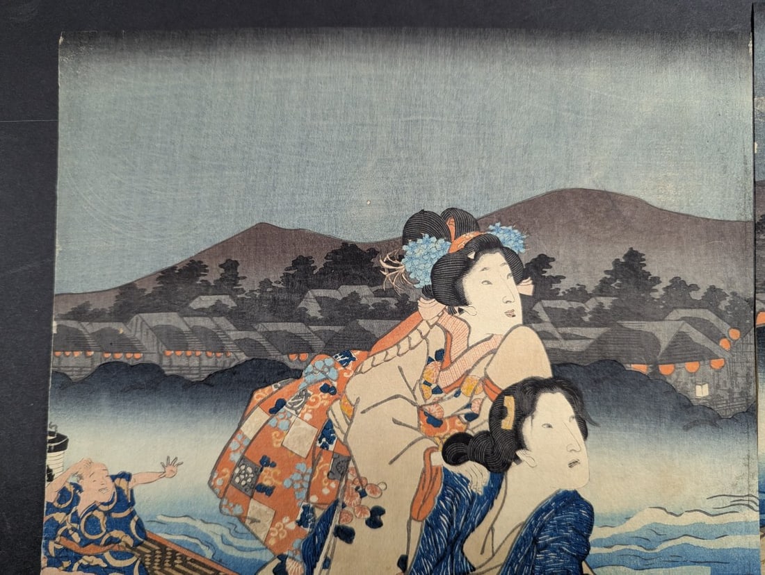 Original 19th Century Japanese Woodblock Print Triptych by Toyokuni III - 5
