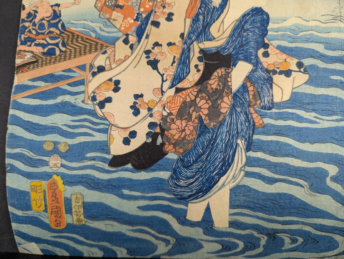 Original 19th Century Japanese Woodblock Print Triptych by Toyokuni III - 6