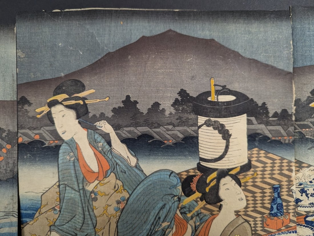 Original 19th Century Japanese Woodblock Print Triptych by Toyokuni III - 7
