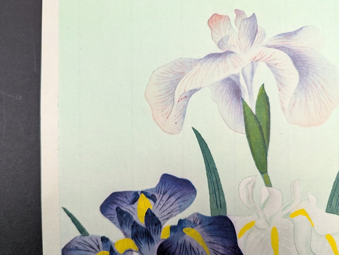 Bakufu Ohno 'Iris' Japanese Woodblock Print from 1949 with First Edition Mark - 4