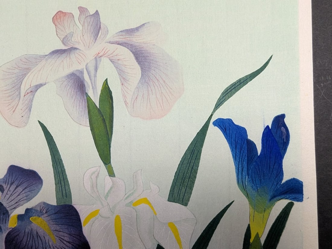 Bakufu Ohno 'Iris' Japanese Woodblock Print from 1949 with First Edition Mark - 5