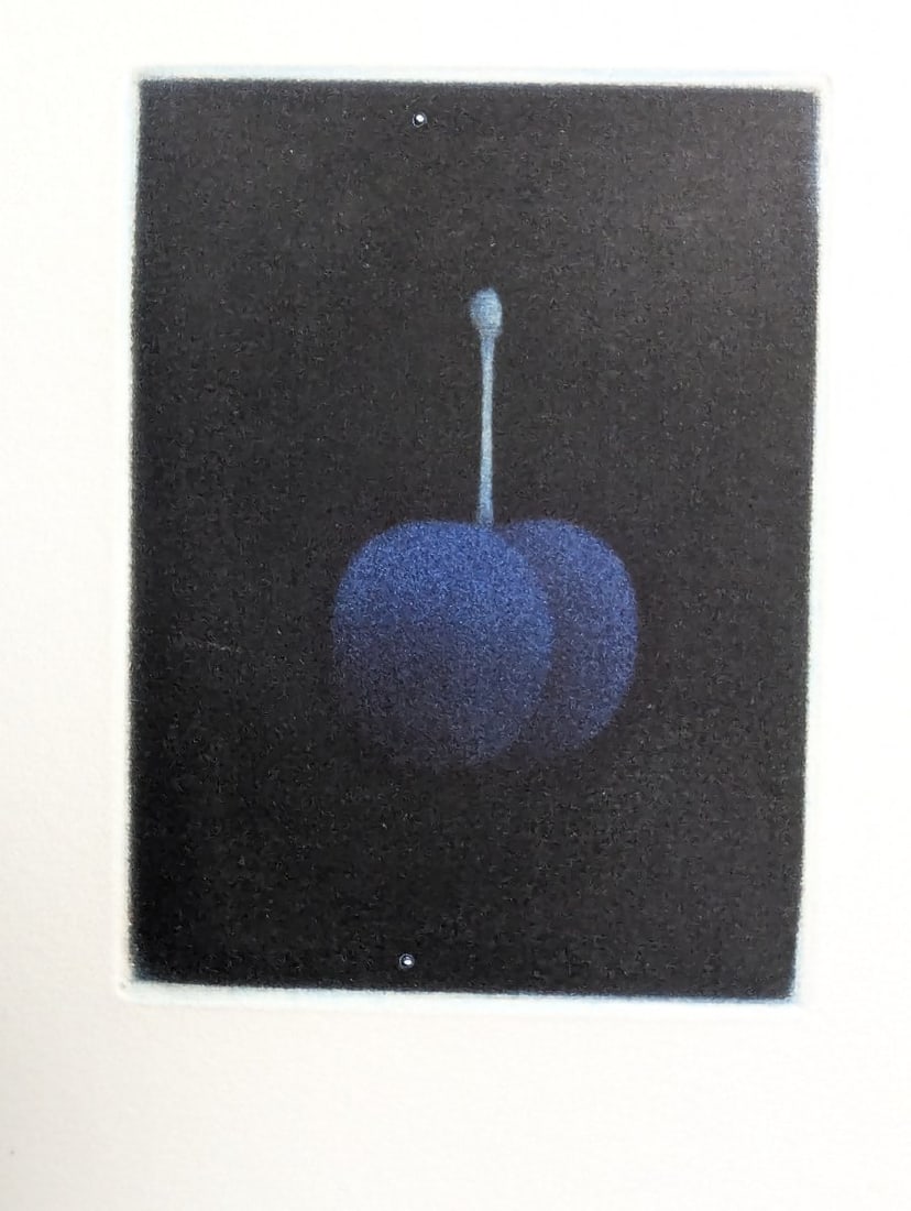 Yozo Hamaguchi Color Mezzotint 'Two Cherries' Elegant Japanese Print c1990 - 2
