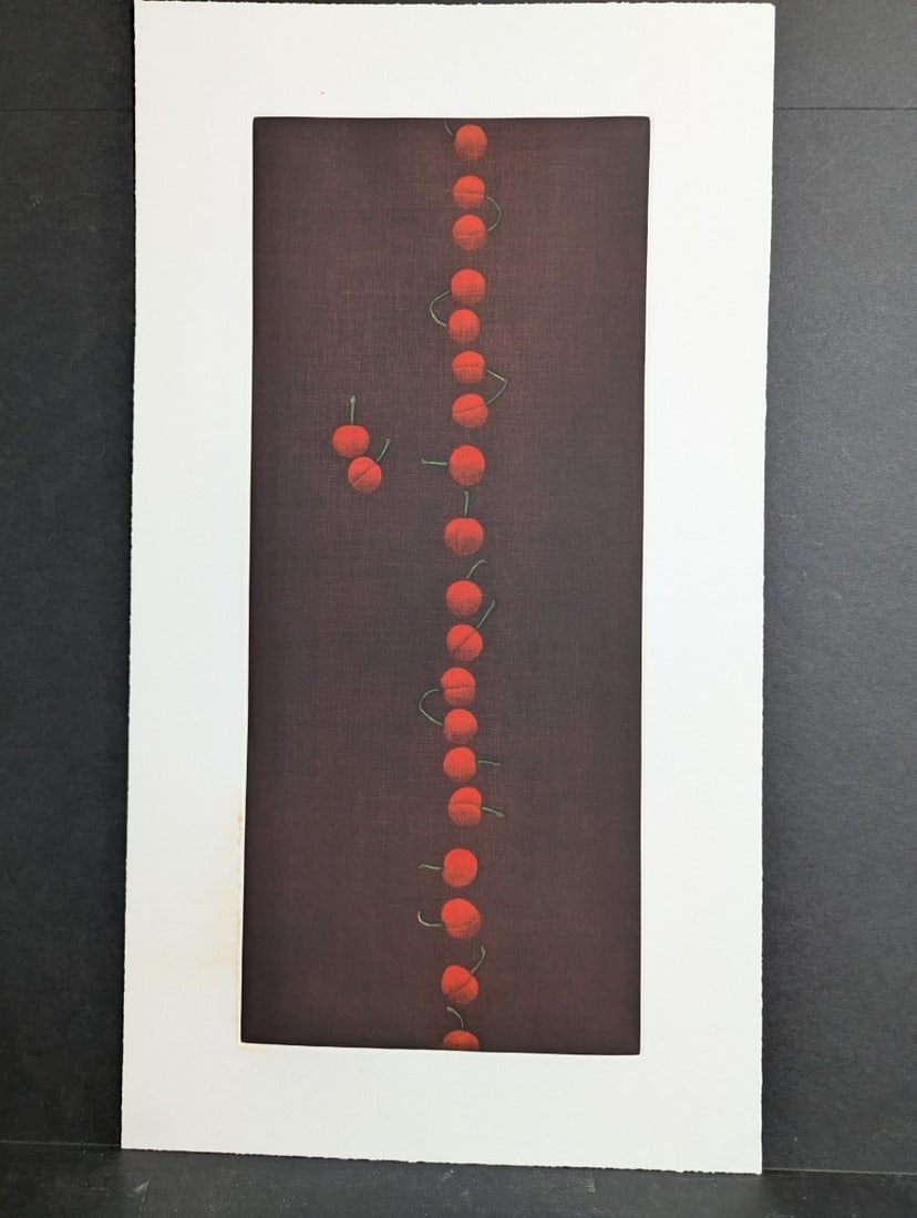 Yozo Hamaguchi Color Mezzotint Print 'Twenty-Two Cherries' Japanese Art (1 of 7)