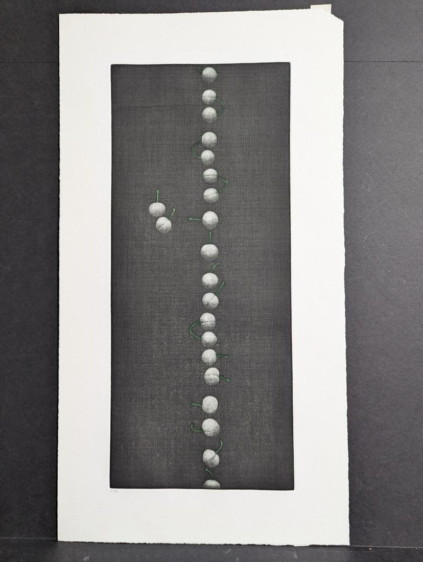 Yozo Hamaguchi Color Mezzotint of Twenty-Two Cherries Japanese Print c1990: **Important** Please read below description on how to avoid high shipping costs. Discover a stunning color mezzotint by renowned Japanese artist YÅ�zÅ� Hamaguchi, created in