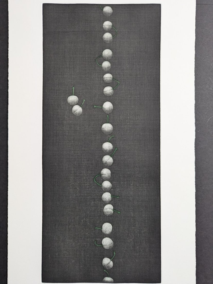 Yozo Hamaguchi Color Mezzotint of Twenty-Two Cherries Japanese Print c1990 - 2