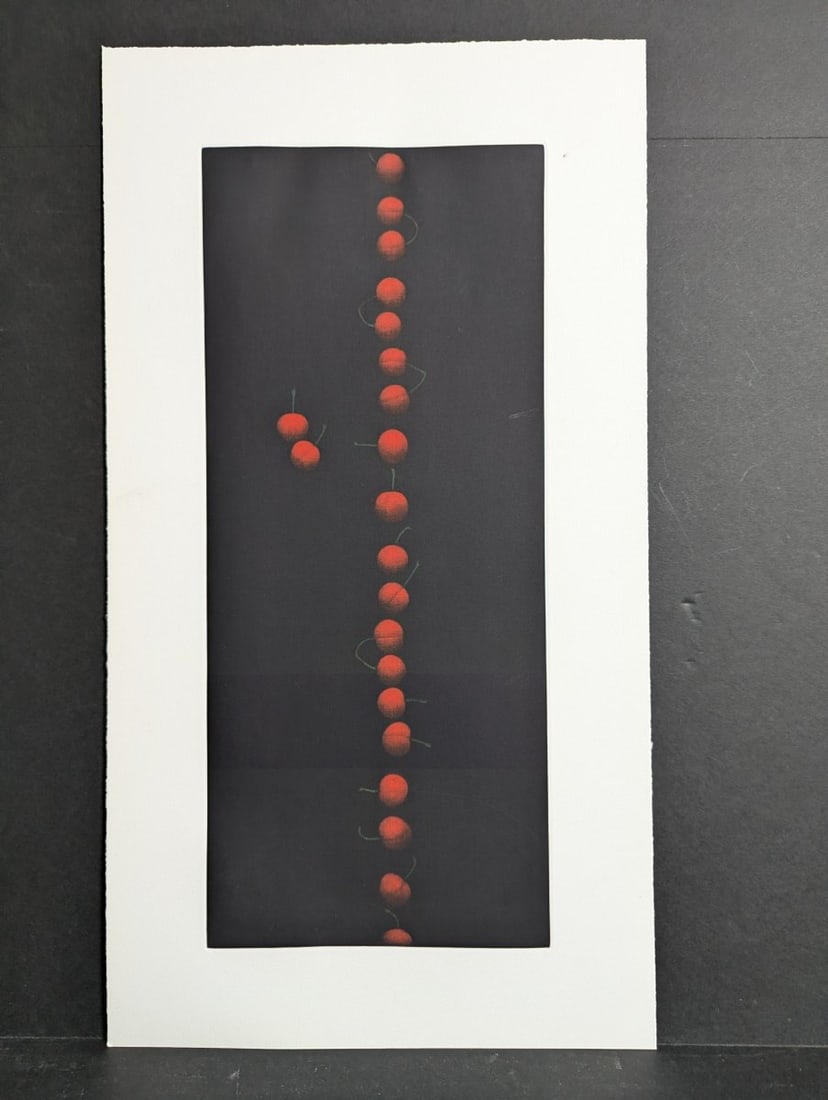 Yozo Hamaguchi Twenty-two Cherries Color Mezzotint Japanese Print c1990: **Important** Please read below description on how to avoid high shipping costs. Discover the elegance of YÅ�zÅ� Hamaguchi's color mezzotint 'Twenty-two Cherries,' measuring