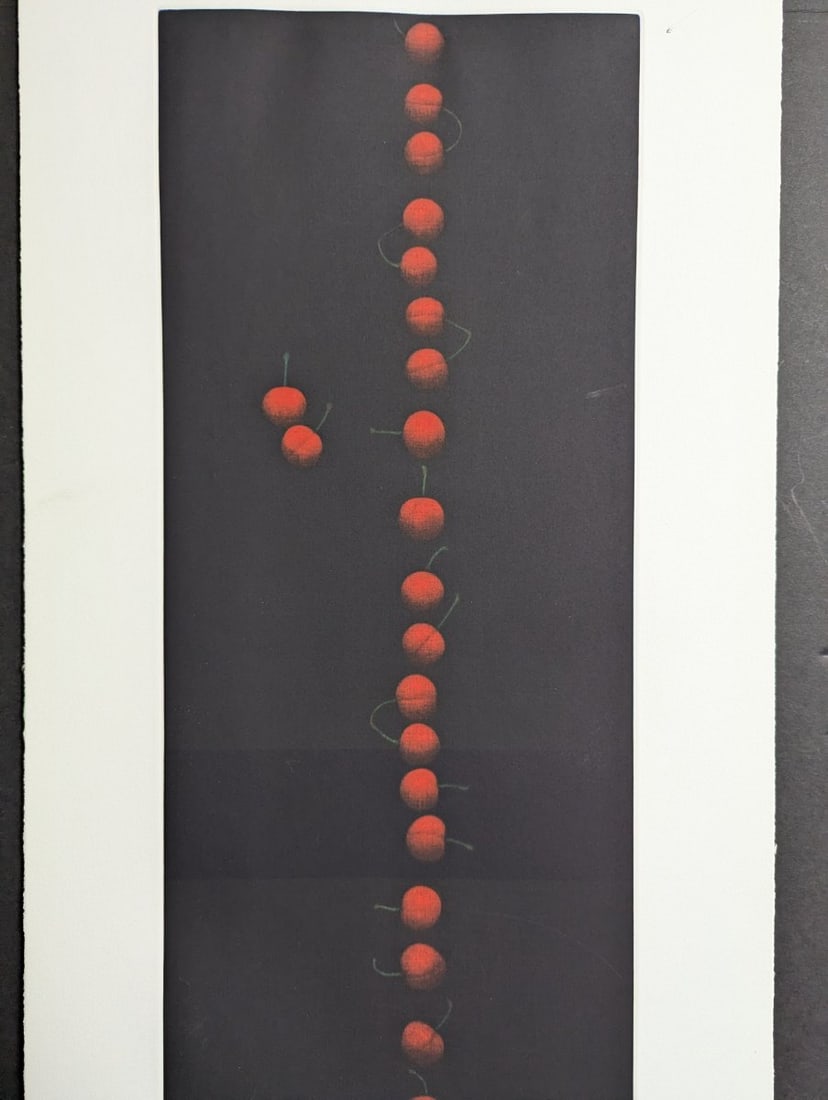 Yozo Hamaguchi Twenty-two Cherries Color Mezzotint Japanese Print c1990 - 2