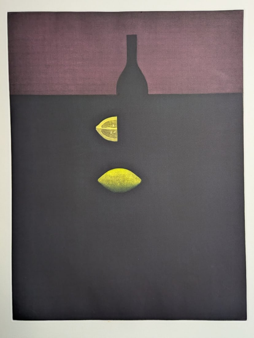 Yozo Hamaguchi Color Mezzotint Deux Citrons et Bouteille Japanese Print c1990 - 2